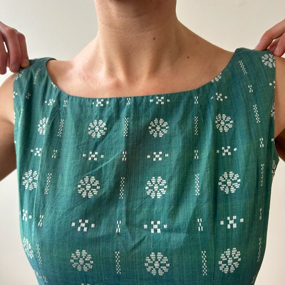 50s Green Patterned Dress - image 3