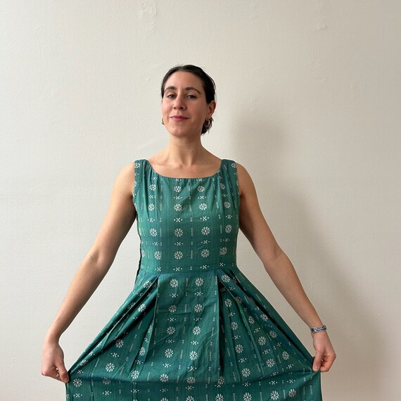 50s Green Patterned Dress - image 5