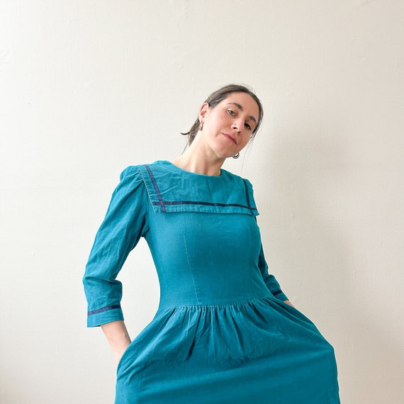 70s Blue Corduroy Dress