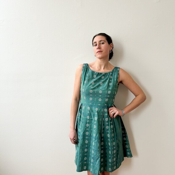 50s Green Patterned Dress - image 1