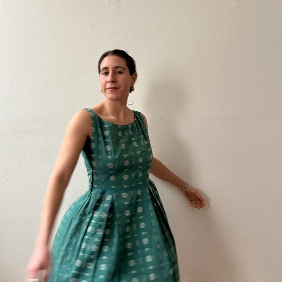 50s Green Patterned Dress - image 2