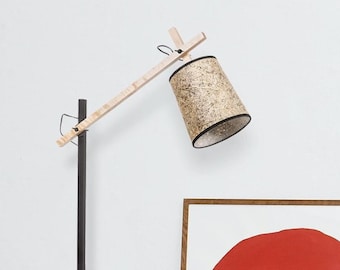 Natural reading lamp floor lamp • lampshade made of handmade hay • reading lamp made of wood and metal swiveling lampshade • ALMUT from Wildheim