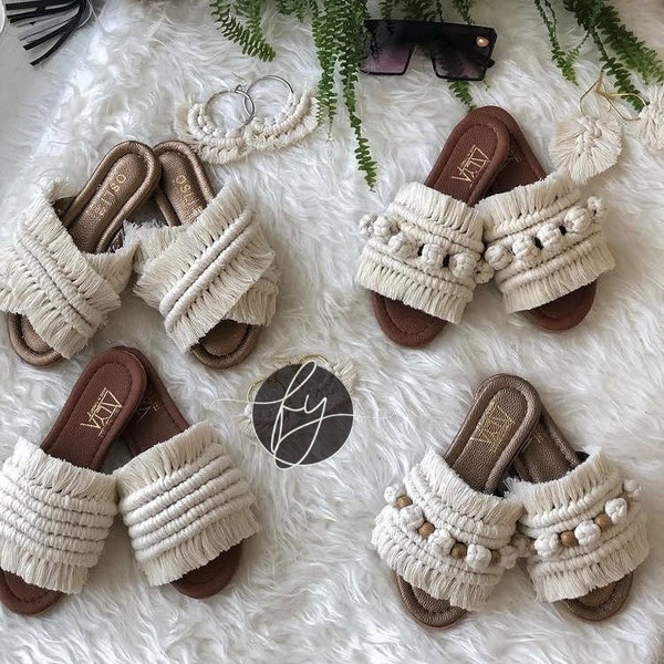 Macrame Knitted Slippers Bridesmaid Slippers Handmade Macramé Sandals Boho Knit Slippers Beach Wedding Macrame Bridal Sandals