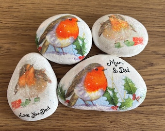 Personalised Hand Decorated Memorial Robin Pebbles