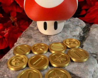 Mario Coin Replicas - 3D printed Mario Coin Props - Super Mario Fan Art - Party Favors - Retro Gaming Figurine - Mario Gold Coin - Nintendo