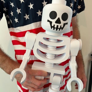 Giant Brick Inspired Skeleton Mini Figure - Halloween Decor - Brick Skeleton - Jumbo 3D Printed Brick Skeleton