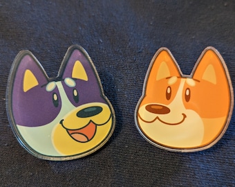 Blue & Orange Heeler Acrylic Pins | 1.75 in