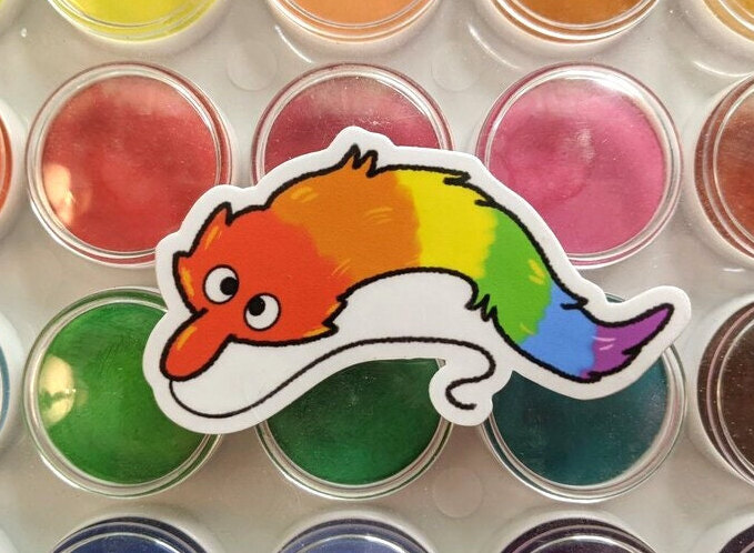 Rainbow Worm on a String Sticker - Etsy