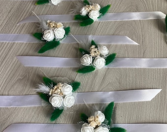 Rubans de fleurs séchées/corsage à main/demoiselle d'honneur/bracelet bracelet fleur noeud blanc/vert