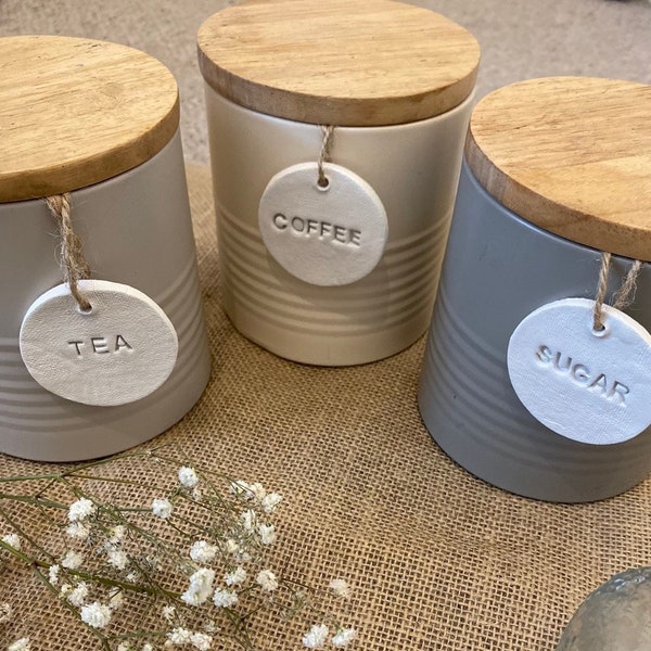 Etichette per tè e caffè / Etichette in argilla / Etichette per barattoli / Etichette da cucina / + etichette personalizzate aggiuntive, decorazioni per la casa