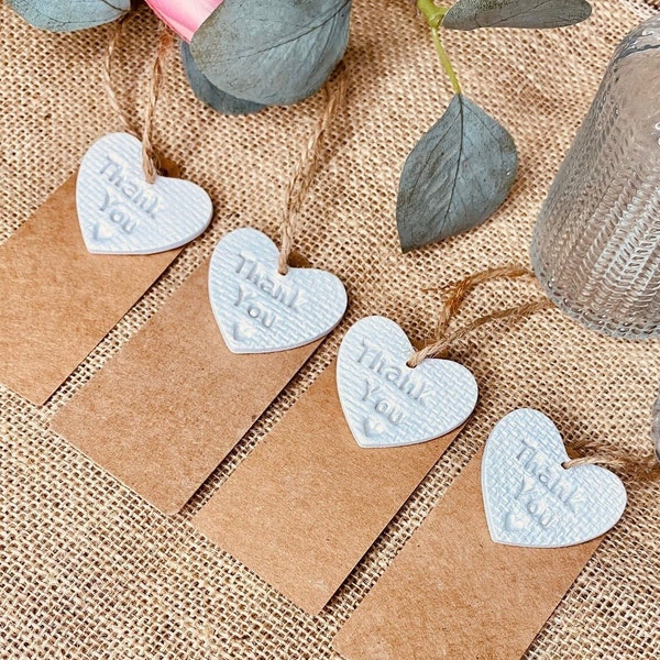 Set of 4-Thank You Gift Tag / Heart Wedding Favour / Thank You Gifts / Clay Keepsake / Clay Gift Tag / Thank You Teacher / Thank You Friend