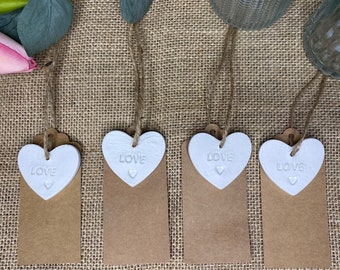 Set of 4-LOVE Gift Tag / Heart Wedding Favour / Thank You Gifts / Clay Keepsake / Clay Gift Tag /