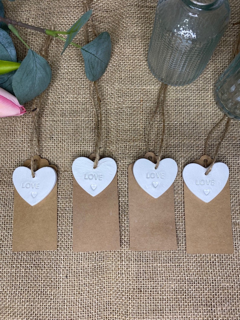 Set of 4-LOVE Gift Tag / Heart Wedding Favour / Thank You Gifts / Clay Keepsake / Clay Gift Tag / image 1