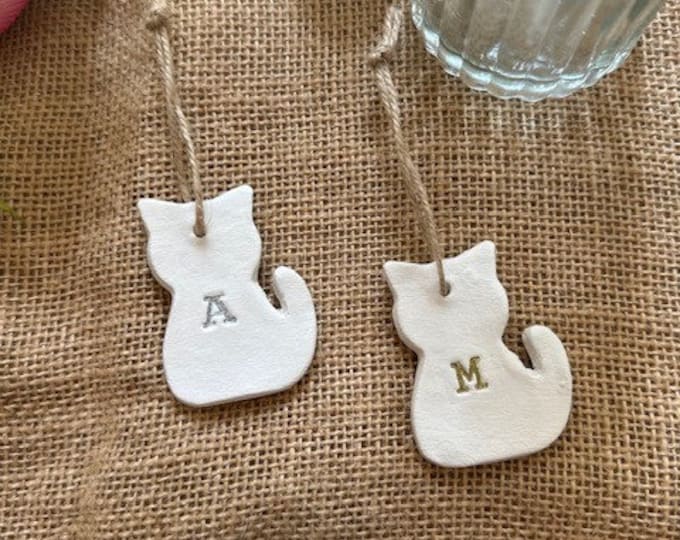 Featured listing image: Personalised Cat Christmas Ornament | Personalised Hanging Tree Decoration | Cat Clay Keepsake | Cat Clay Tag | Cat Name Ornament