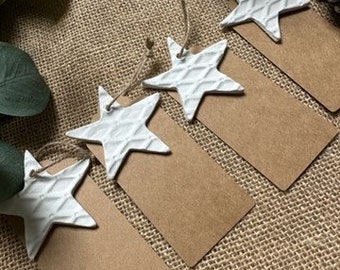 Set of 4 Star Gift Tags / Star Wedding Favour / Christmas Gifts / Clay Keepsake / Clay Gift Tag  / Embossed Gift Tag