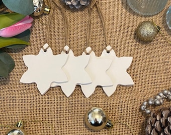 Set of 4 x Plain White Snowflake Clay Tree Hanging Decoration | Christmas | Gift