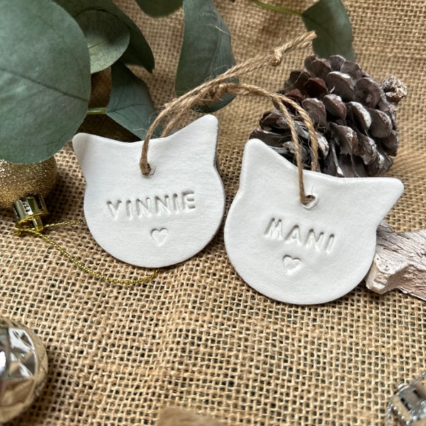 Personalised Cat Christmas Ornament | Personalised Hanging Tree Decoration | Cat Clay Keepsake | Cat Clay Tag | Cat Name Ornament