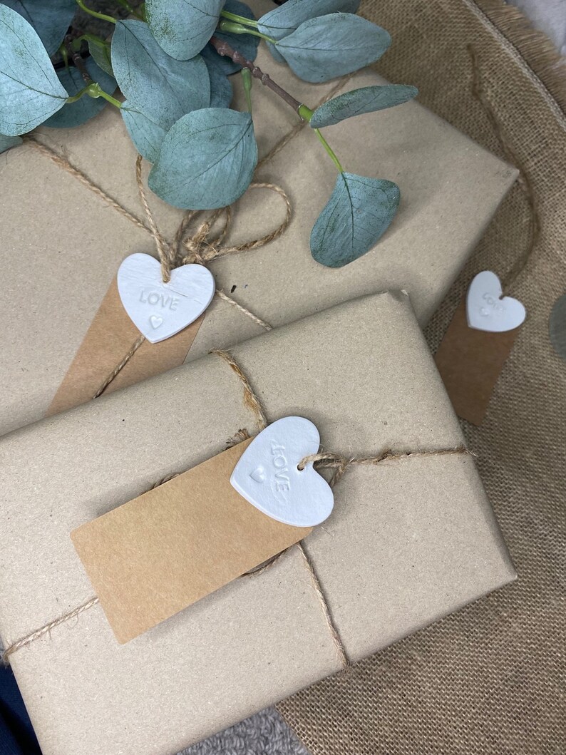 Set of 4-LOVE Gift Tag / Heart Wedding Favour / Thank You Gifts / Clay Keepsake / Clay Gift Tag / image 4