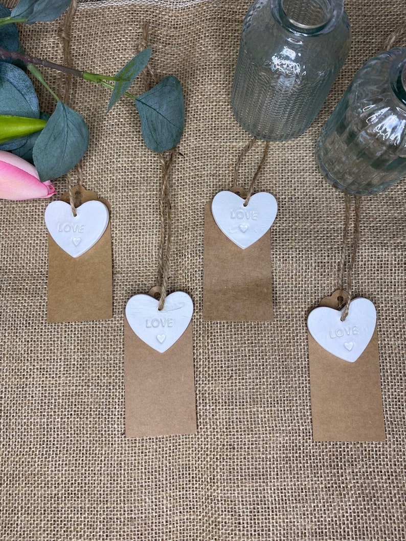 Set of 4-LOVE Gift Tag / Heart Wedding Favour / Thank You Gifts / Clay Keepsake / Clay Gift Tag / image 2