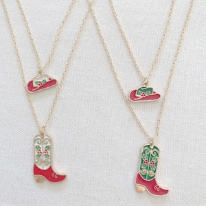 Christmas Theme Cowboy Hat & Boots Double Strand Necklace