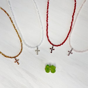 Swarovski Crystal  Cross Charm Necklace, Glass Bicone bead necklaces, Kid's necklace