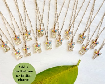 Kid&#39;s Unicorn Initial Necklace, Initial Charm Necklace