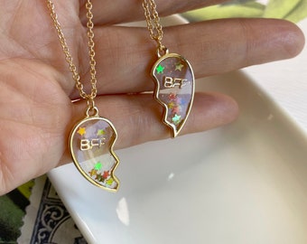 Best Friends Necklace for Two, Split Heart Best Friend Necklace to Share