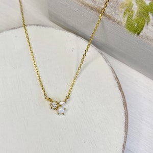 18k Gold Dipped Minimalist Opal Necklace, Dainty Opal, and zirconia necklace.