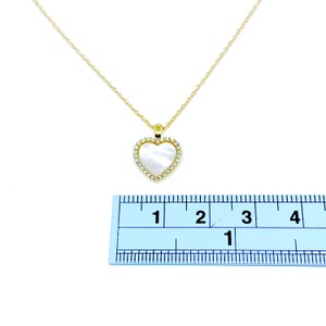 18k Gold Dipped Heart Necklace with Zirconia, and Mother of Pearl. Dainty Minimalist Necklace image 5