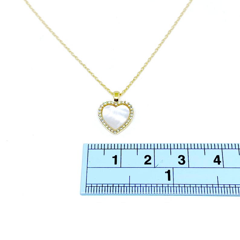 18k Gold Dipped Heart Necklace with Zirconia, and Mother of Pearl. Dainty Minimalist Necklace image 5