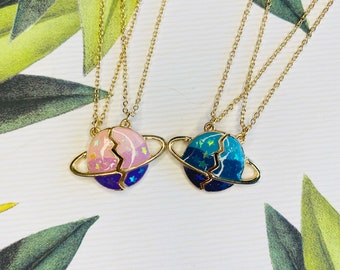 Enamel Split Planet Best Friends Necklace, Set of Two Couple necklace