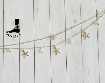 Metal Starfish Charm, and Freshwater Pearl Double Layered Anklet