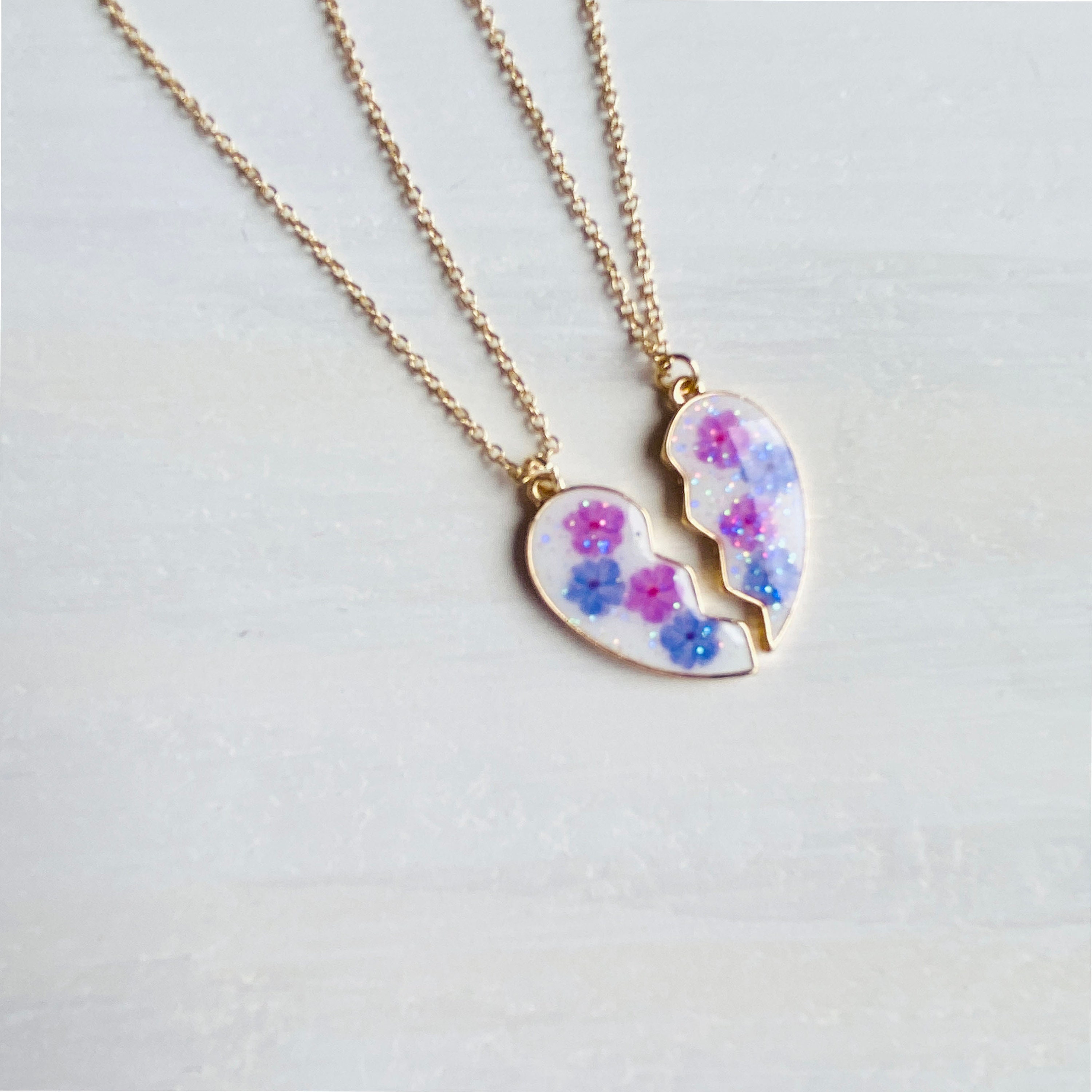 Best Friends Split Heart Necklace Set of Two Enamel Heart - Etsy