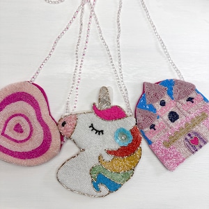 Sacs à bandoulière en perles faits main pour enfants, sac château, sac coeur, sac licorne