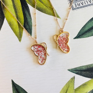 BFF Pressed Flower Butterfly Necklet, Set of two Butterfly necklaces