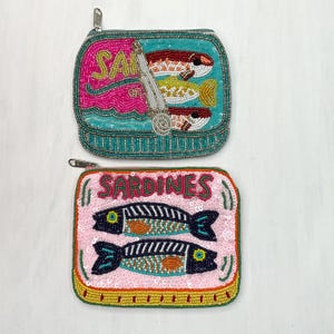 Hand-Beaded Sardines Zipper Pouch