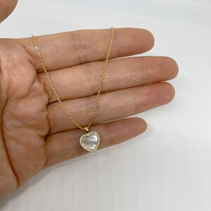 18k Gold Dipped Heart Necklace with Zirconia, and Mother of Pearl. Dainty Minimalist Necklace image 4