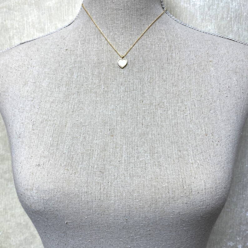 18k Gold Dipped Heart Necklace with Zirconia, and Mother of Pearl. Dainty Minimalist Necklace image 6