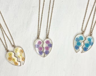 Conjunto de collar de corazón dividido de esmalte, joyería para mejores amigas