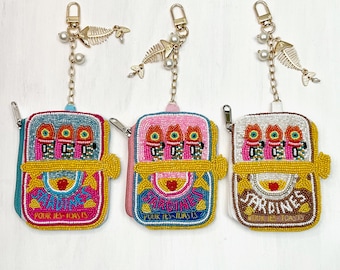 Mini Beaded Sardines Zipper Pouch – Fun Coin Purse Keychain