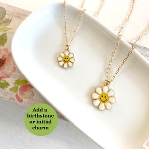Mommy and Me Daisy Necklace, Set of Two Enamel Daisy Mother and Daughter Necklace