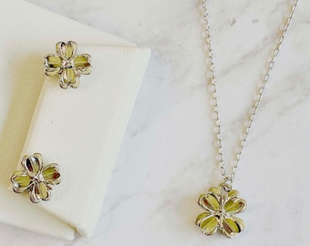 Gold/Silver Butterfly Necklace, and Earrings