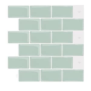 10 PCS Light Green Subway Tile Stickers, 3D Crystal Peel & Stick Tiles: Glossy, Waterproof, DIY Wall Decor for Bathroom, Kitchen, and More