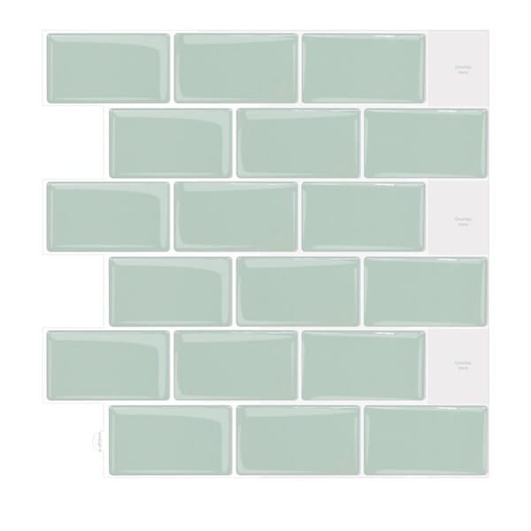 10 PCS Light Green Subway Tile Stickers, 3D Crystal Peel & Stick Tiles: Glossy, Waterproof, DIY Wall Decor for Bathroom, Kitchen, and More