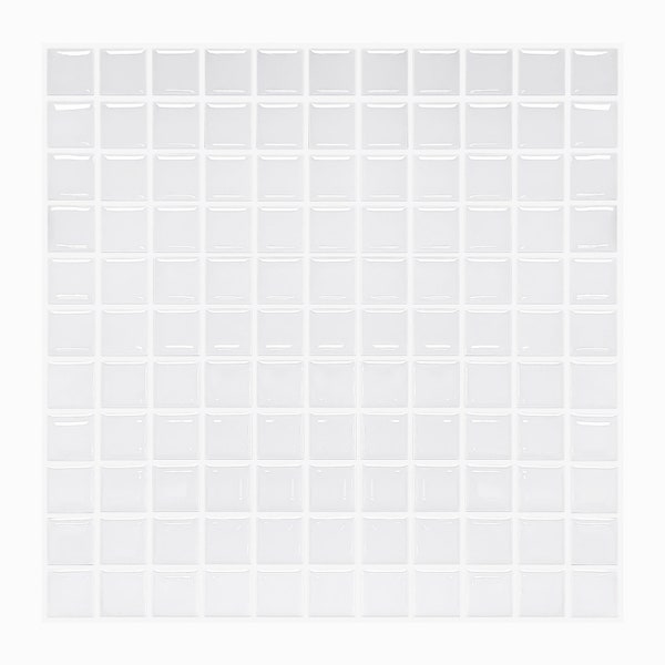 10 PCS Minimalist White Mosaic Tile Stickers, 3D Crystal Peel & Stick Tiles: Glossy, Waterproof, DIY Wall Decor for Indoor