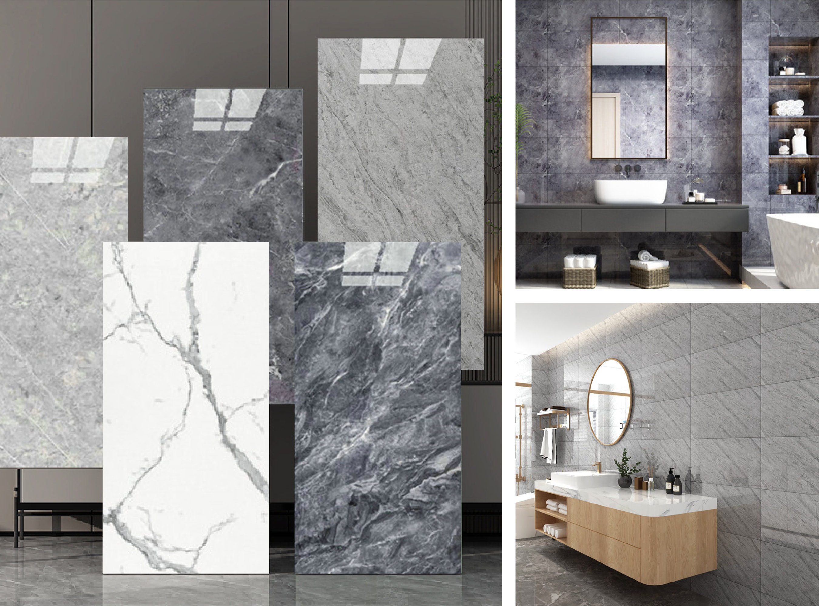 10 Gray Tones Marble Elegance Peel & Stick Tiles: Glossy, Waterproof, Easy Application for Home and Public Spaces