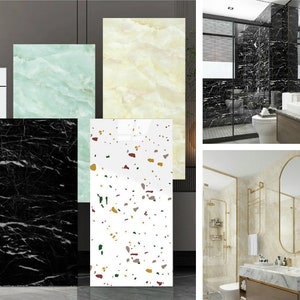 10 Marble Elegance Peel & Stick Tiles: Glossy, Waterproof, Easy Application for Home and Public Spaces