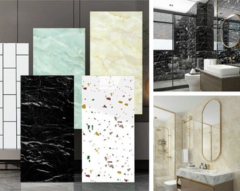 10 Marble Elegance Peel & Stick Tiles: Glossy, Waterproof, Easy Application for Home and Public Spaces