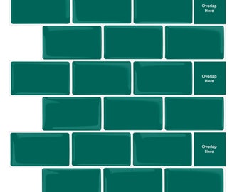 10 pegatinas minimalistas y modernas para azulejos de metro, color verde, 3D, azulejos de cristal para despegar y pegar: brillante, resistente al agua, decoración de pared DIY para interiores