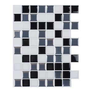 10 PCS Minimalist Black and White Mosaic Tile Stickers, 3D Crystal Peel & Stick Tiles: Glossy, Waterproof, DIY Wall Decor for Indoor